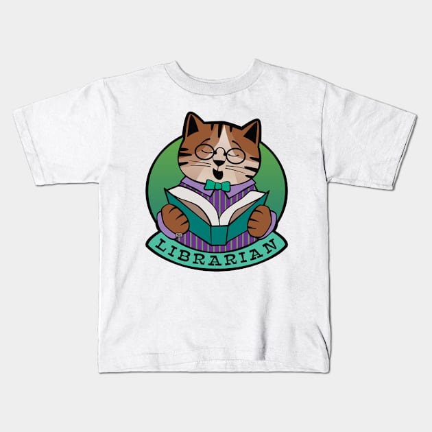 Librarian Cat Story Time Kids T-Shirt by Sue Cervenka